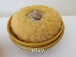 Rare Vintage Art Deco Marbled Yellow Urea Formaldehyde Early Plastic Powder Bowl by Chic-Pak, England 1930's Large Size Patent 414645-33