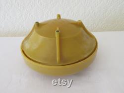 Rare Vintage Art Deco Marbled Yellow Urea Formaldehyde Early Plastic Powder Bowl by Chic-Pak, England 1930's Large Size Patent 414645-33