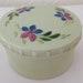 Rare Vintage Art Deco Round Green Urea Formaldehyde Early Plastic Vanity Trinket Box with Hand Painted Floral Flower Design 1930's