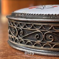 Rare Vintage Jewelry box filigree powder box Silvering USSR