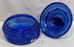 Rare Vintage L E Smith Glass Pleated Fan Cobalt Art Deco 5 1 4 Powder Jar 1930s