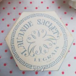 Rare Vintage Legrain Paris Powder Box Hexagonal Cardboard, Lavender Scent