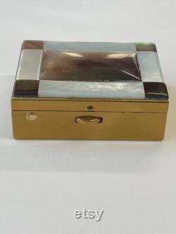 Rectangular vintage powder box with abalone and Mother of Pearl top