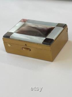 Rectangular vintage powder box with abalone and Mother of Pearl top