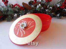 Red Powder Jar, Avon Glass Powder Dish, Vanity Accessory, Red Dish Gold Top, Mother's Day Gift