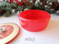 Red Powder Jar, Avon Glass Powder Dish, Vanity Accessory, Red Dish Gold Top, Mother's Day Gift