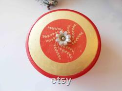 Red Powder Jar, Avon Glass Powder Dish, Vanity Accessory, Red Dish Gold Top, Mother's Day Gift