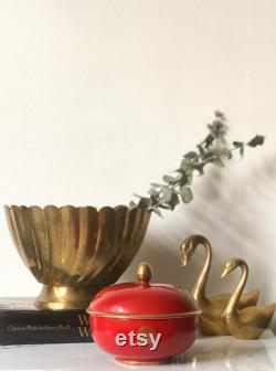 Red and Gold Asian-Inspired Porcelain Jar with Lid, Vintage Estee Lauder Cinnabar Dusting Powder Jar, Retro Vanity Decor, Vintage Makeup Jar