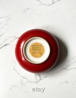 Red and Gold Asian-Inspired Porcelain Jar with Lid, Vintage Estee Lauder Cinnabar Dusting Powder Jar, Retro Vanity Decor, Vintage Makeup Jar