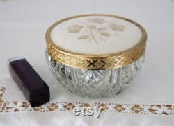 Regent of London Vintage Powder Jar with Gold Petit Point Rose Detail Vintage Cut Glass Powder Jar Storage Jar Dressing Table Jar