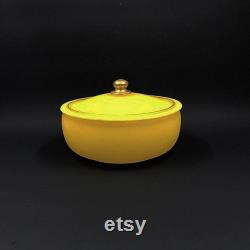 Retro Powder Dish Vintage Vanity Decor Yellow Frosted Glass Glass Powder Jar Lidded Candy And Nut Bowl