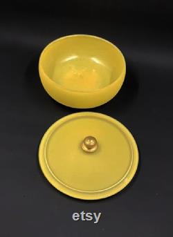 Retro Powder Dish Vintage Vanity Decor Yellow Frosted Glass Glass Powder Jar Lidded Candy And Nut Bowl