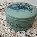 Reuge Sainte-Croix Blue Metal Musical Powder Box Made in Switzerland Painted Victorian Scene on Lid Music Box Not Working Properly