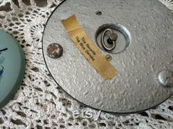 Reuge Sainte-Croix Blue Metal Musical Powder Box Made in Switzerland Painted Victorian Scene on Lid Music Box Not Working Properly