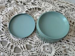 Reuge Sainte-Croix Blue Metal Musical Powder Box Made in Switzerland Painted Victorian Scene on Lid Music Box Not Working Properly