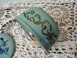 Reuge Sainte-Croix Blue Metal Musical Powder Box Made in Switzerland Painted Victorian Scene on Lid Music Box Not Working Properly