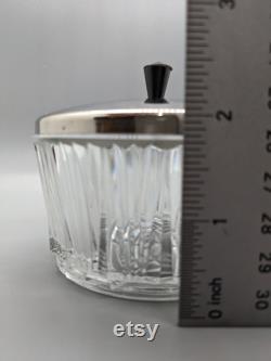 Ribbed Glass Powder Jar Vanity Trinket Jewelry Dish Chrome Lid