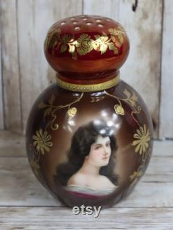 Royal Vienna Bavaria Powder Shaker Jar Lady Portrait Hand Painted Dresser Jar
