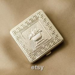 Russian antique powder compact FLOWER BASKET, Soviet vintage pocket mirror