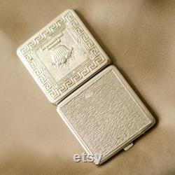 Russian antique powder compact FLOWER BASKET, Soviet vintage pocket mirror