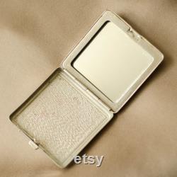 Russian antique powder compact FLOWER BASKET, Soviet vintage pocket mirror