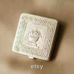 Russian antique powder compact FLOWER BASKET, Soviet vintage pocket mirror