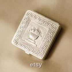 Russian antique powder compact FLOWER BASKET, Soviet vintage pocket mirror