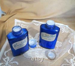 SALE Pair Vintage Evening In Paris Talcum Powder Bottles Talc Bottles With Contents Boujois Made In USA Cobalt Blue Glass Bottles