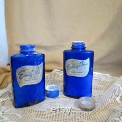 SALE Pair Vintage Evening In Paris Talcum Powder Bottles Talc Bottles With Contents Boujois Made In USA Cobalt Blue Glass Bottles