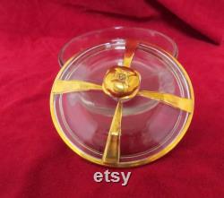SALE Vintage Glass Powder Jar Box Gold Rose Finial Gold Gilt Trim Jeannette Glass Company It's A Dilly Gailstyn