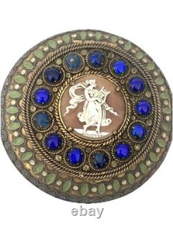SUPERB ANTIQUE BRONZE, ENAMEL AND SHELL CAMEO POWDER BOX with MIRROR &SWAN