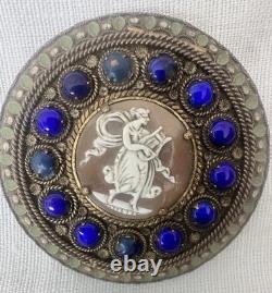 SUPERB ANTIQUE BRONZE, ENAMEL AND SHELL CAMEO POWDER BOX with MIRROR &SWAN