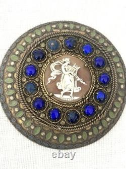SUPERB ANTIQUE BRONZE, ENAMEL AND SHELL CAMEO POWDER BOX with MIRROR &SWAN
