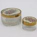 Set of 2 Vintage Glass Vanity Makeup Jars, Powder Container 1950s Petit Point Embroidered Design