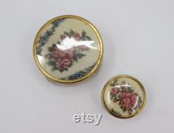 Set of 2 Vintage Glass Vanity Makeup Jars, Powder Container 1950s Petit Point Embroidered Design