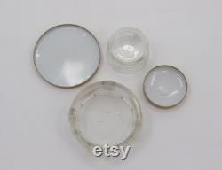 Set of 2 Vintage Glass Vanity Makeup Jars, Powder Container 1950s Petit Point Embroidered Design