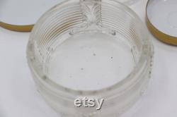 Set of 2 Vintage Glass Vanity Makeup Jars, Powder Container 1950s Petit Point Embroidered Design