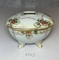 Set of 3 Early Noritake Hand Painted Gilded Vanity Set Hair Receiver Ring Dish