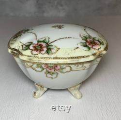 Set of 3 Early Noritake Hand Painted Gilded Vanity Set Hair Receiver Ring Dish