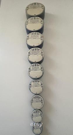 Set of 9 round lidded pharmacy boxes