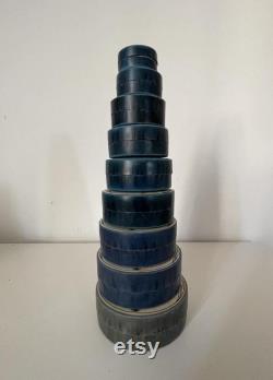 Set of 9 round lidded pharmacy boxes