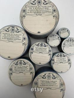 Set of 9 round lidded pharmacy boxes