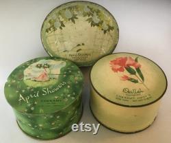 Set of Three Vintage Cheramy April Showers Dusting Powder Empty Tin Powder Boxes Tins Oeillet Carnation