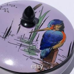 Shelley England Kingfisher Powder Jar, Porcelain Vanity Jar, Hand Painted Bone China Candy Dish, Art Nouveau Art Deco Dresser Box RARE