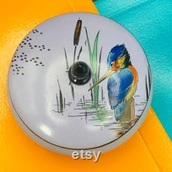 Shelley England Kingfisher Powder Jar, Porcelain Vanity Jar, Hand Painted Bone China Candy Dish, Art Nouveau Art Deco Dresser Box RARE