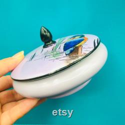 Shelley England Kingfisher Powder Jar, Porcelain Vanity Jar, Hand Painted Bone China Candy Dish, Art Nouveau Art Deco Dresser Box RARE