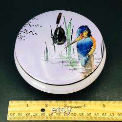 Shelley England Kingfisher Powder Jar, Porcelain Vanity Jar, Hand Painted Bone China Candy Dish, Art Nouveau Art Deco Dresser Box RARE