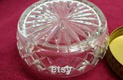 Silk Petit Point Cut Press Glass Powder Jar Vanity Trinket Box Regent of London J331