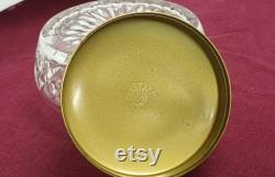 Silk Petit Point Cut Press Glass Powder Jar Vanity Trinket Box Regent of London J331