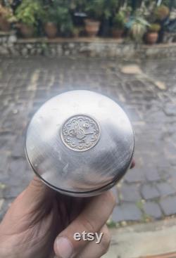 Silver powder perfume container, vintage mid century silver 0.900 Arabic powder box
